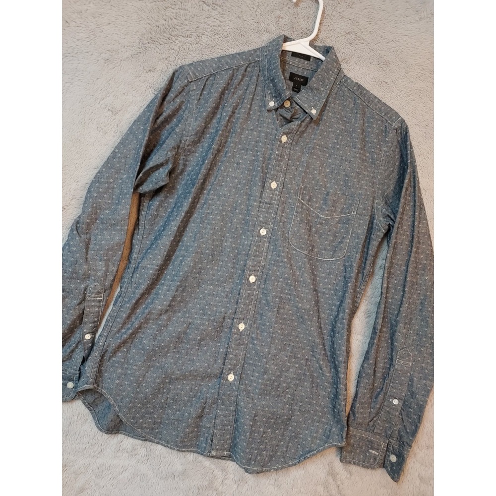 J Crew Shirt Mens Small Geometric Blue Slim Fit Lightweight Oxford Preppy Casual